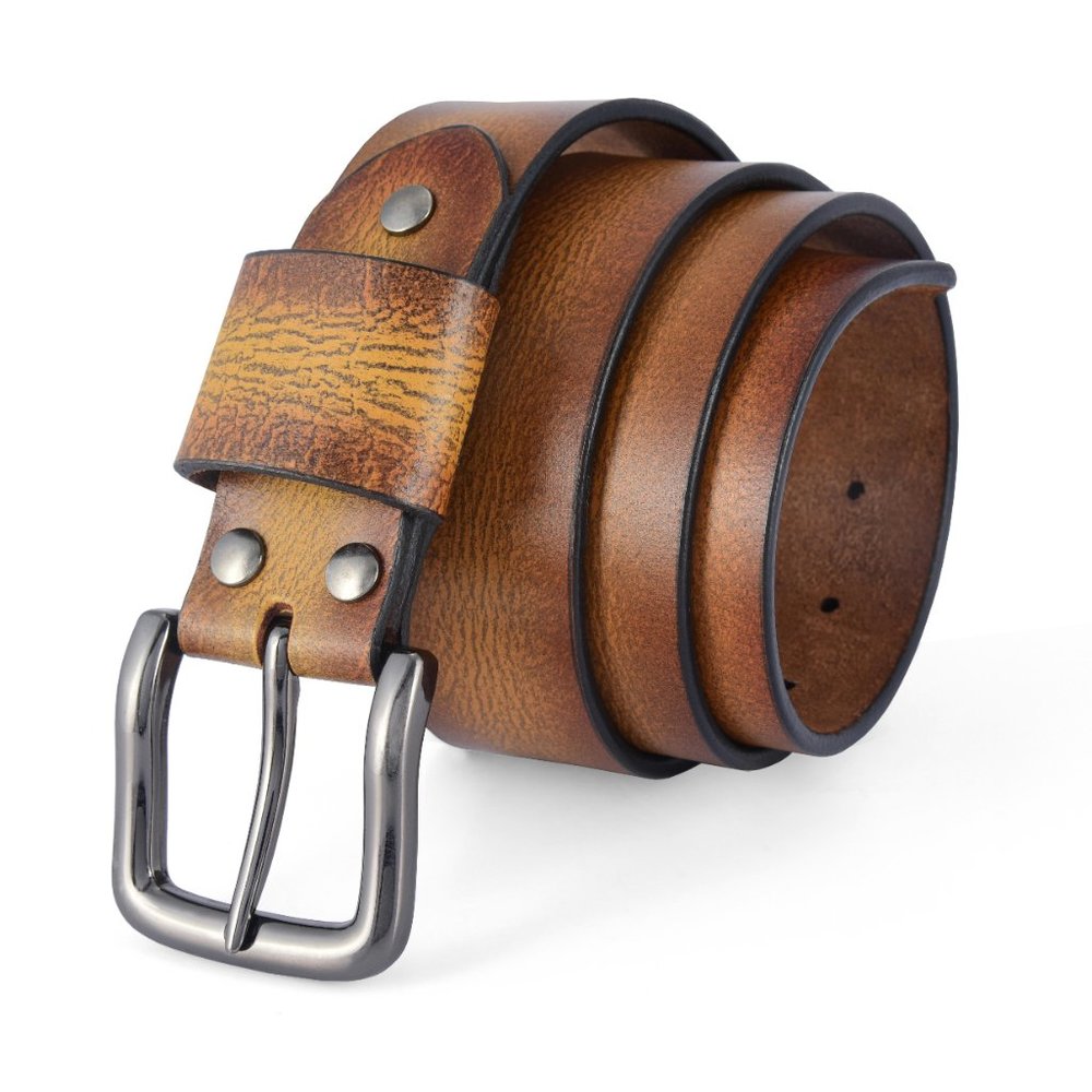 Vintage Leather Belt  For Men - Burnt Gold Full Grain  - Free Personalization